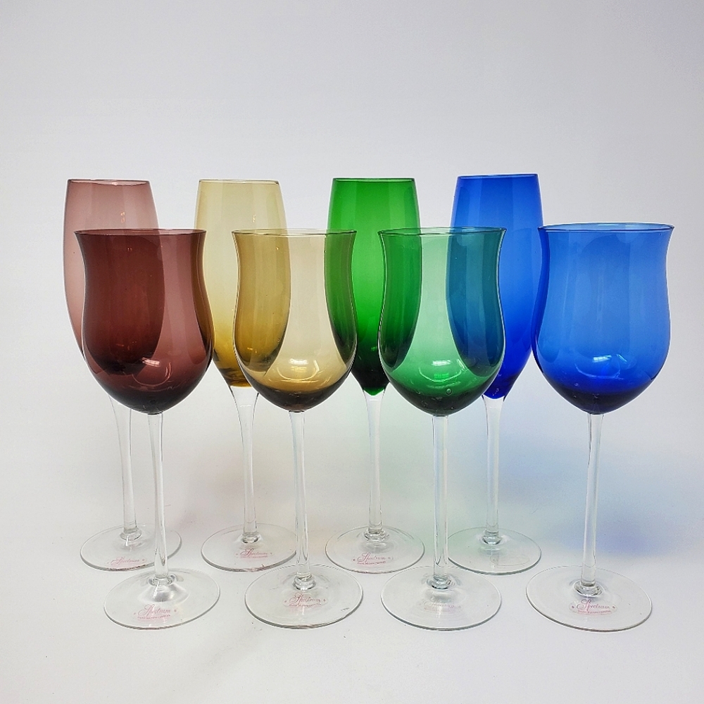 VTG Spectrum Hand Blown Crystal Gem Rainbow Wine & Champagne Glasses, set of 8